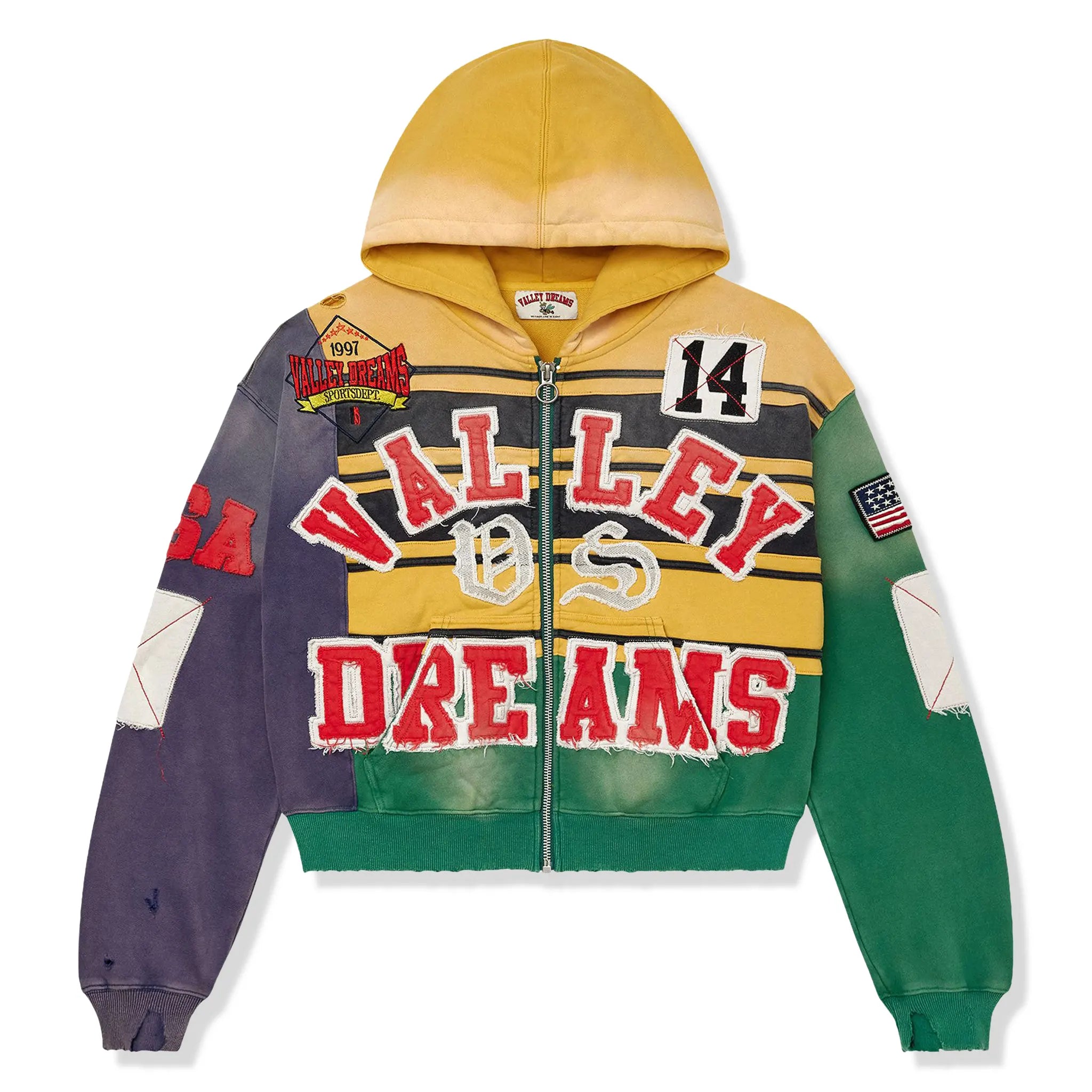 Front View of Vale Forever Collage Mardi Gras Zip-Up Hoodie 11451 10004VFCZUM MARD
